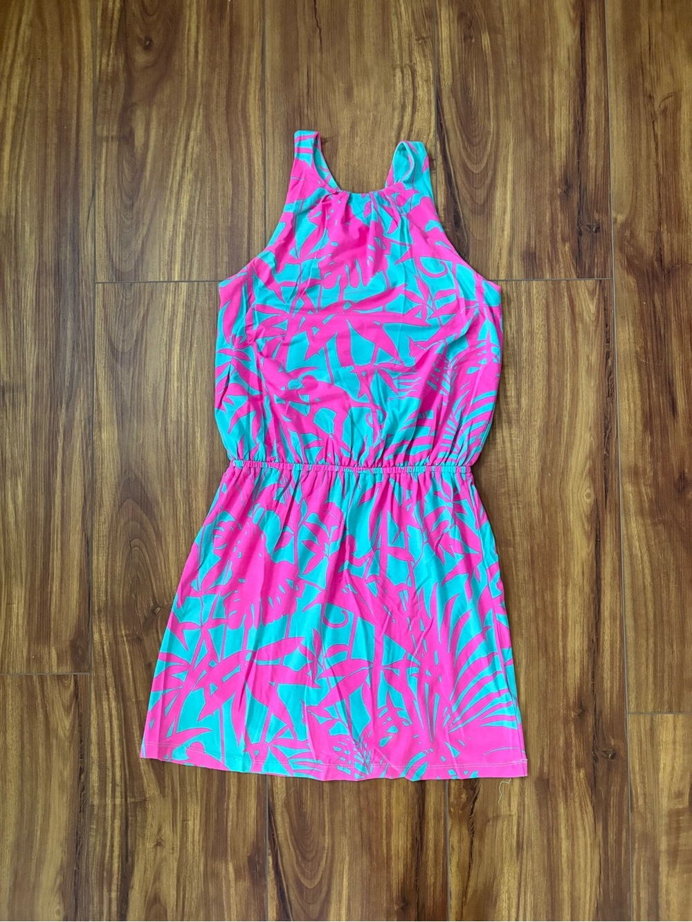Tori Richard Pink & Teal Tropical Jungle Print Sundress